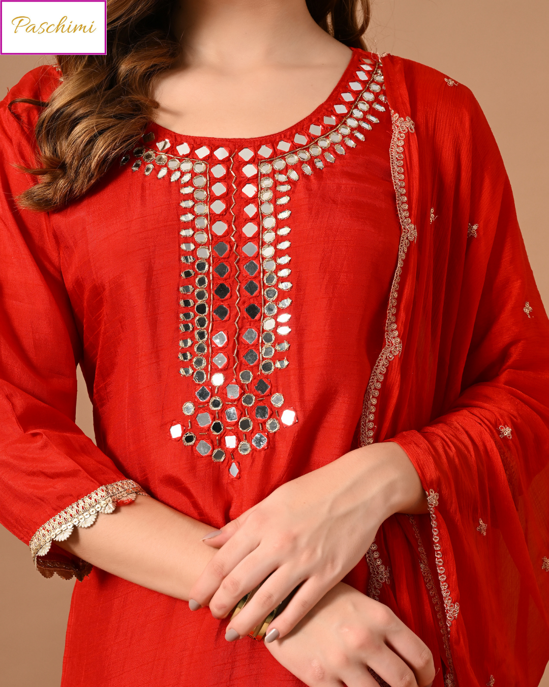 Red & Magenta Shimmer Silk Kurta Suit Set