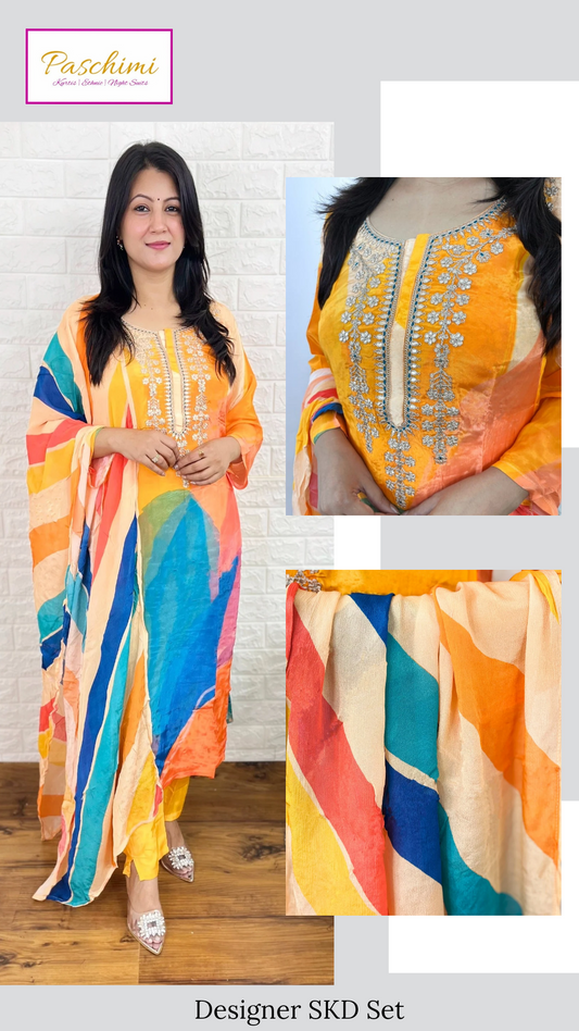 Orange Multi Color Suit Set