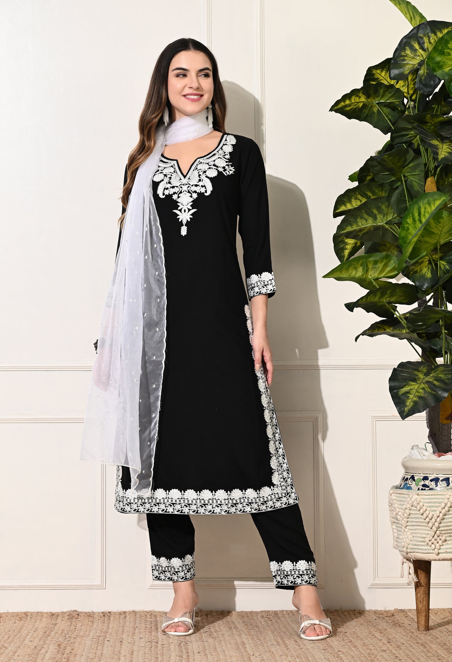 Black Rayon Kurta Suit Set