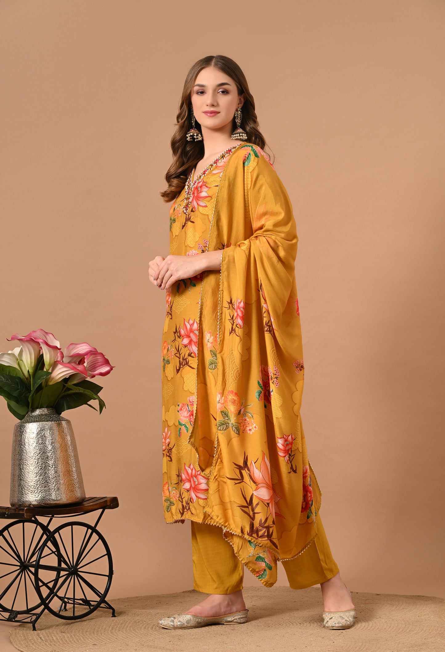 Yellow Pure Muslin Kurta Suit Set