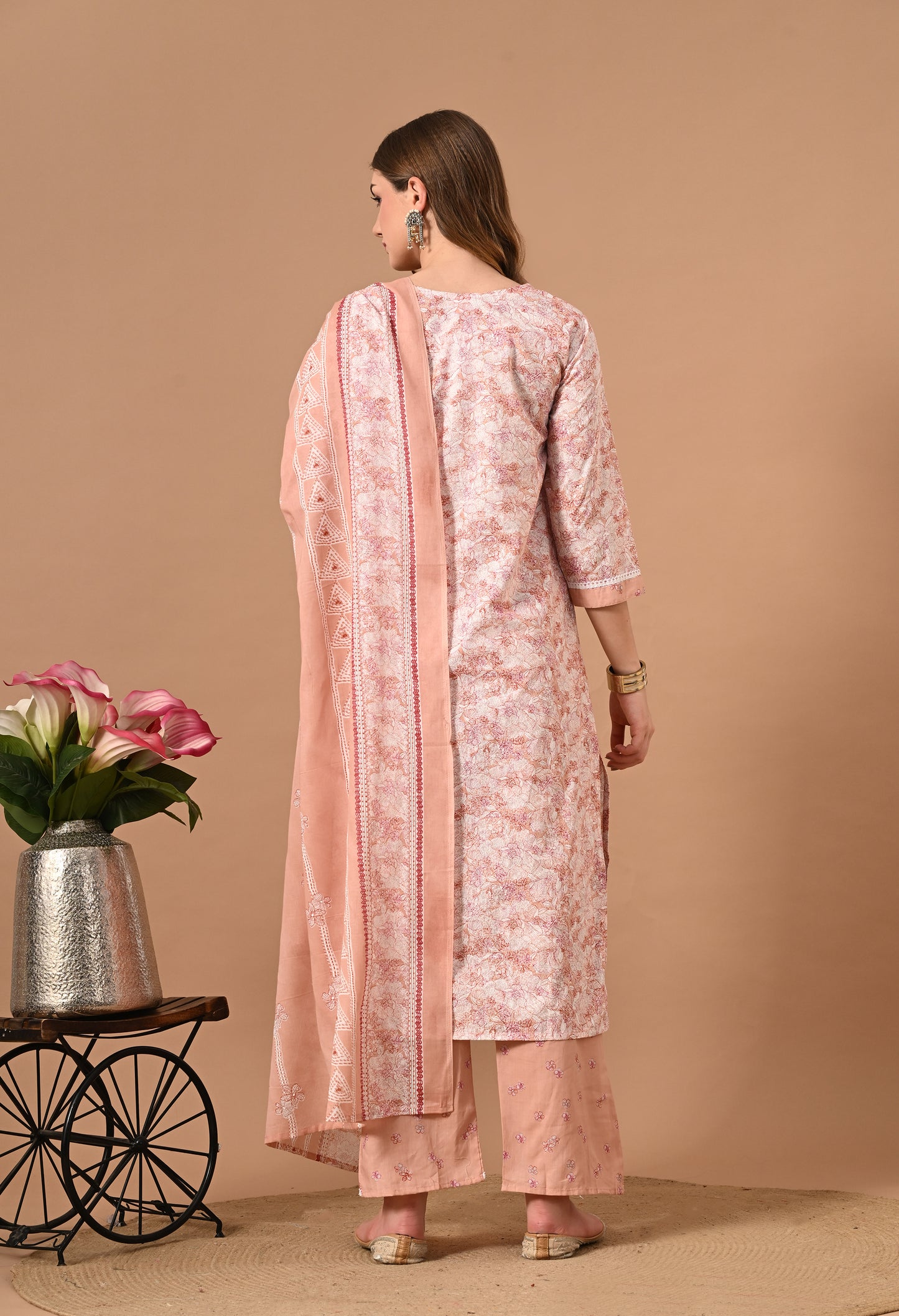Peach Cotton Kurta Suit Set