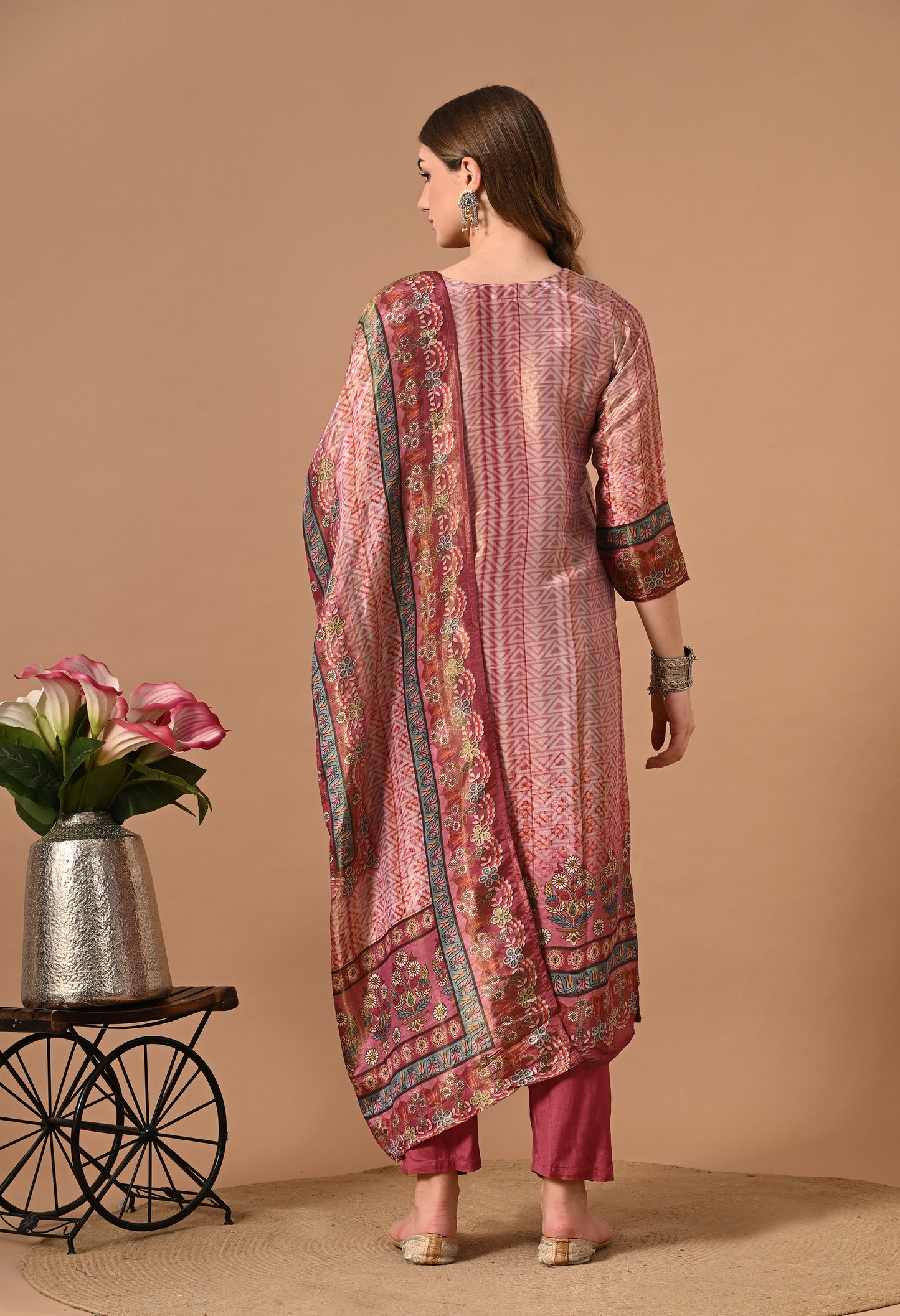 Onion Shade Shimmer Silk Kurta Suit Set