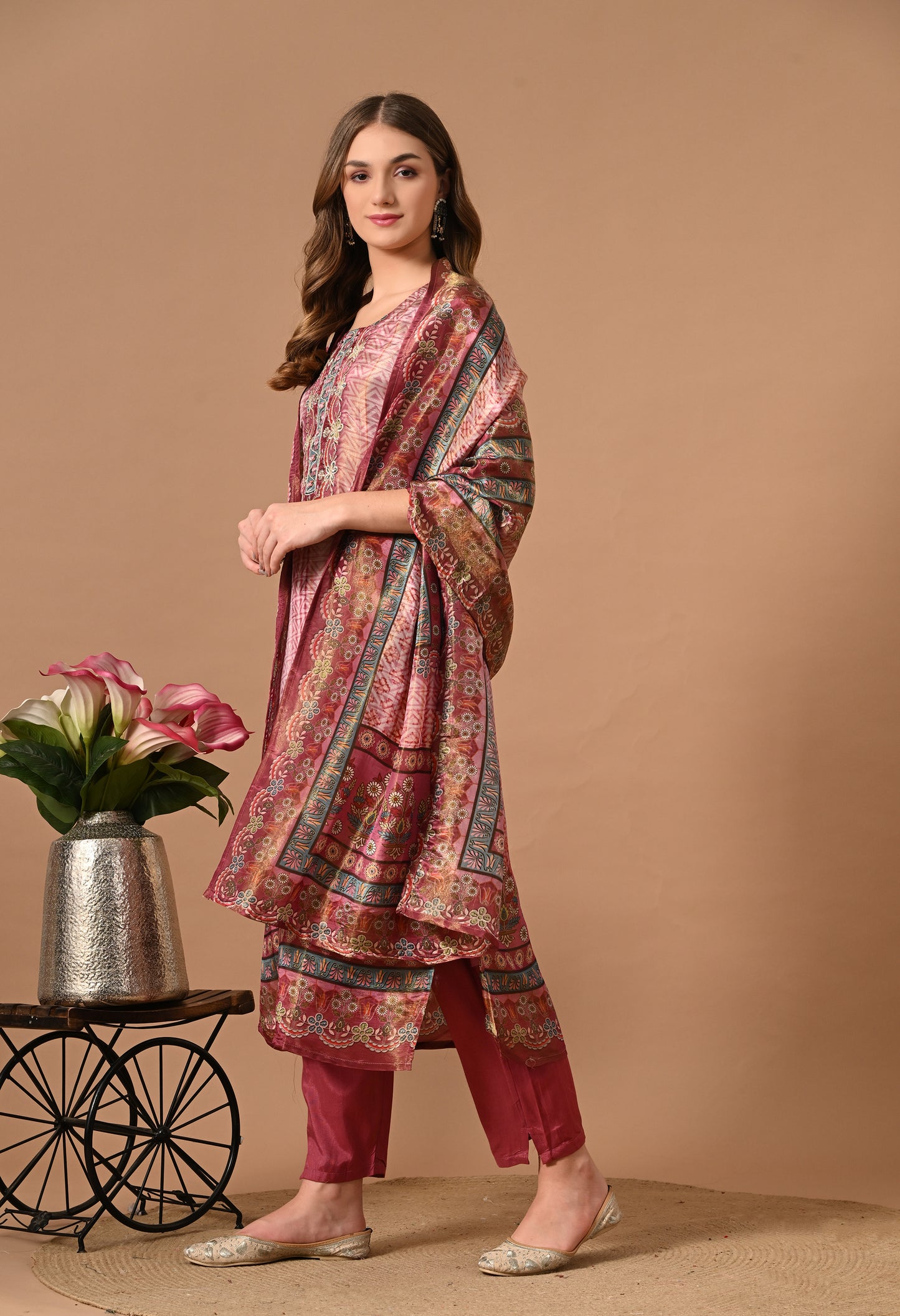 Onion Shade Shimmer Silk Kurta Suit Set