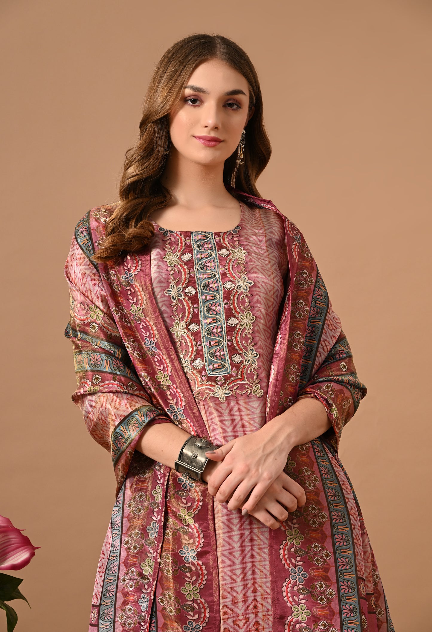 Onion Shade Shimmer Silk Kurta Suit Set
