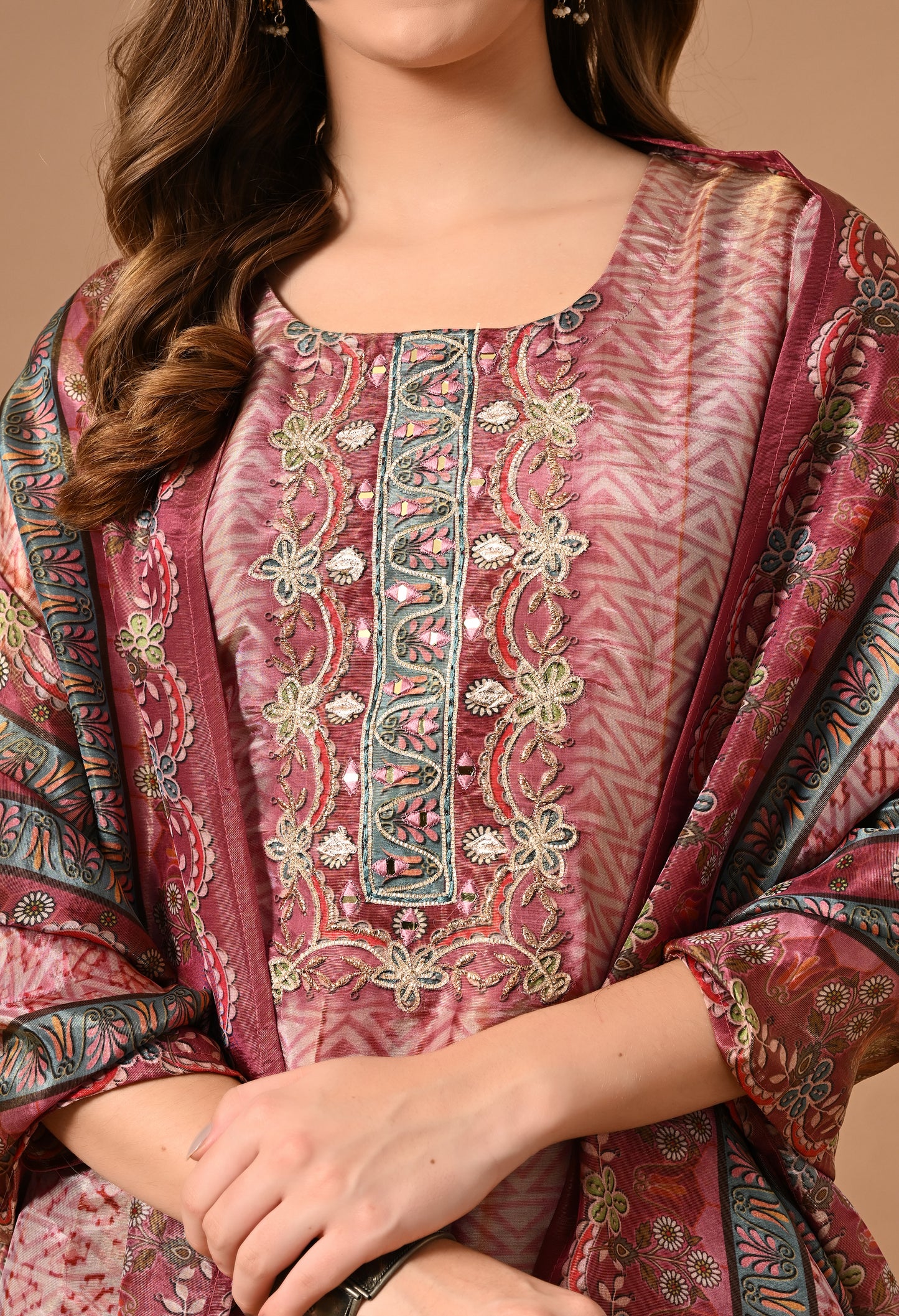Onion Shade Shimmer Silk Kurta Suit Set