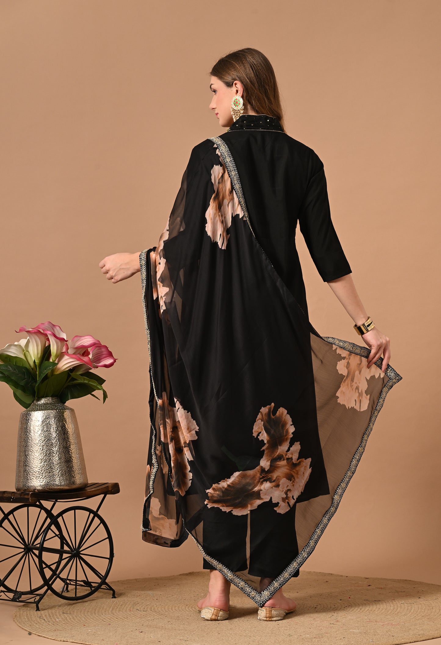 Black Muslin Kurta Suit Set