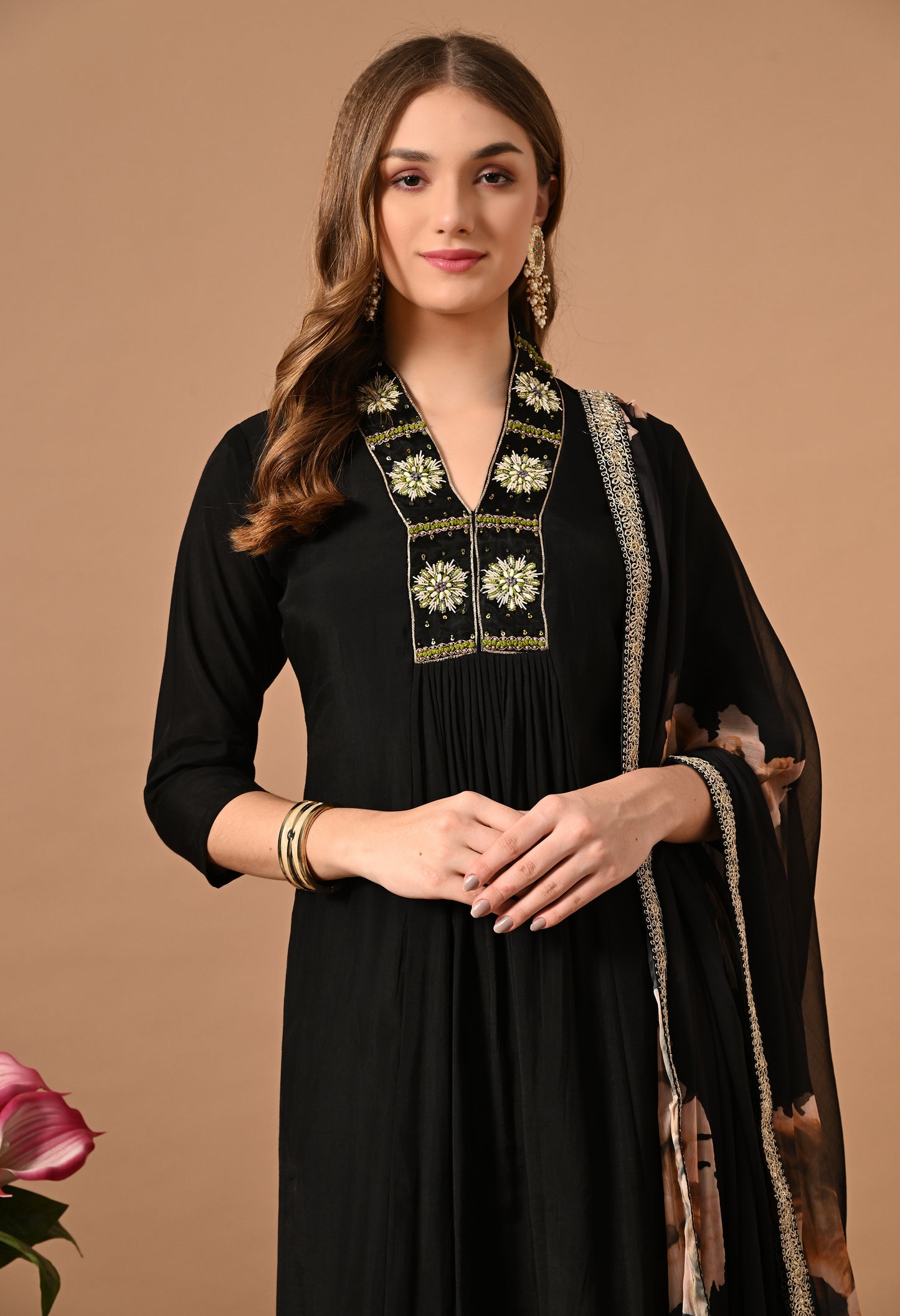 Black Muslin Kurta Suit Set