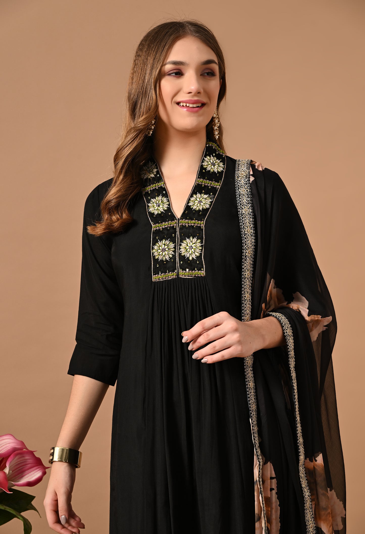Black Muslin Kurta Suit Set