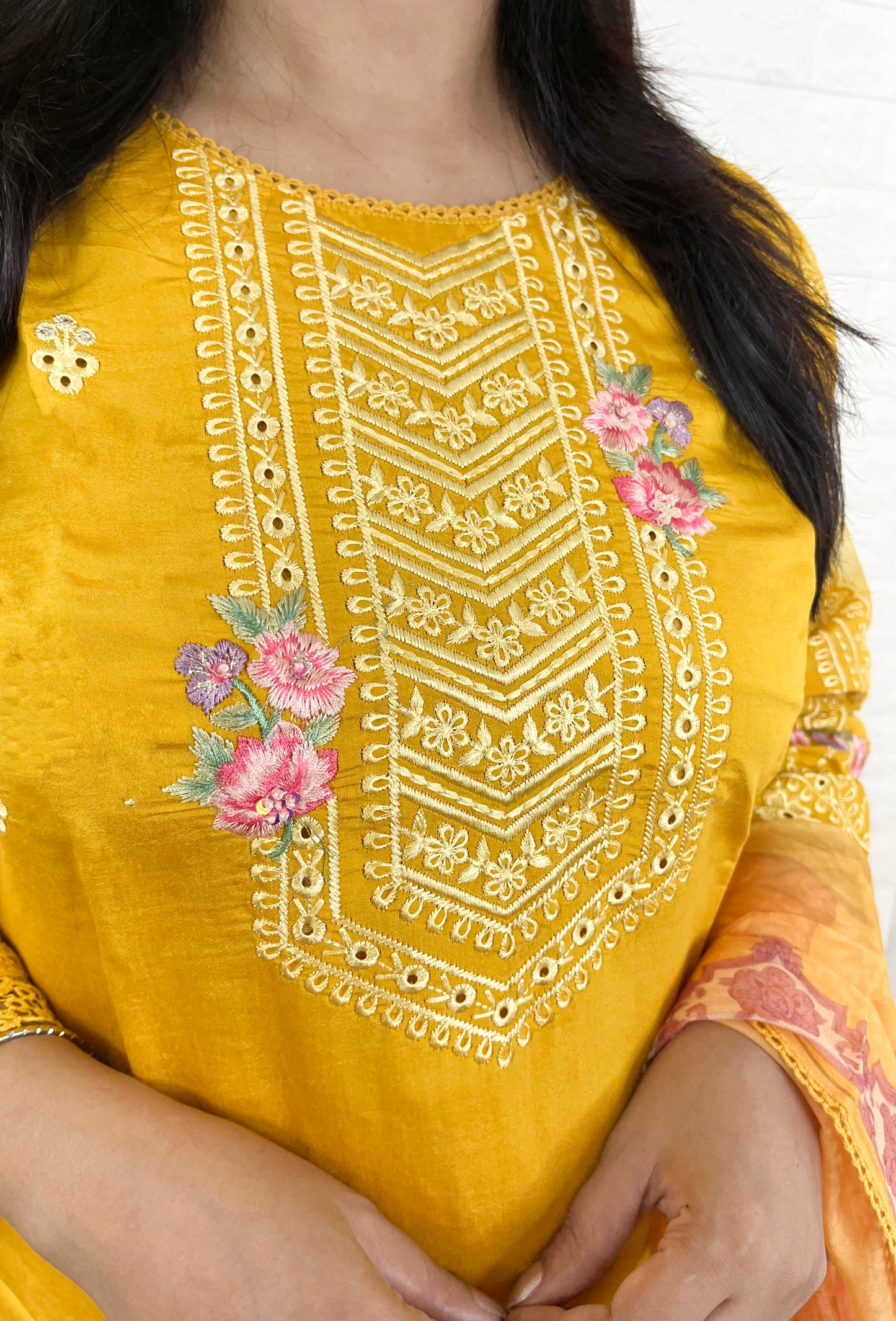 Yellow Silk Straight Suit Set