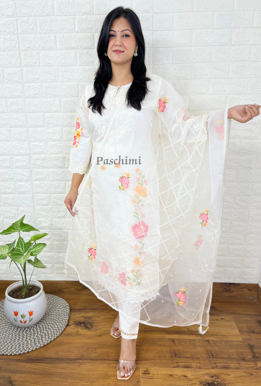 Off White Cotton Suit Set