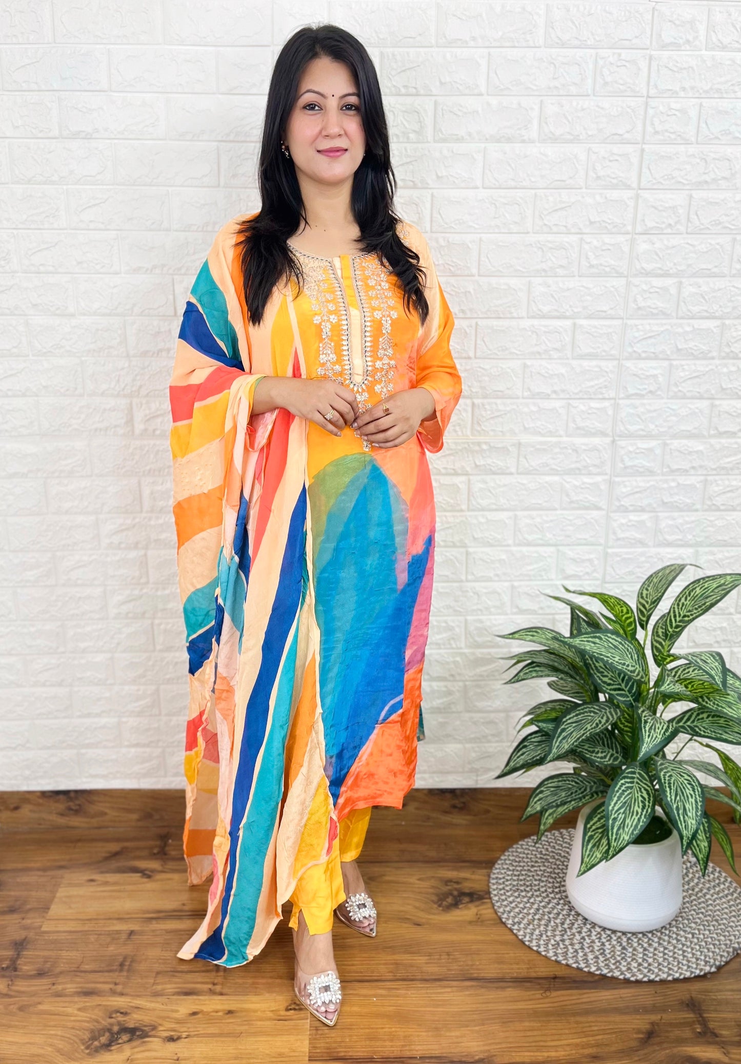 Orange Multi Color Suit Set