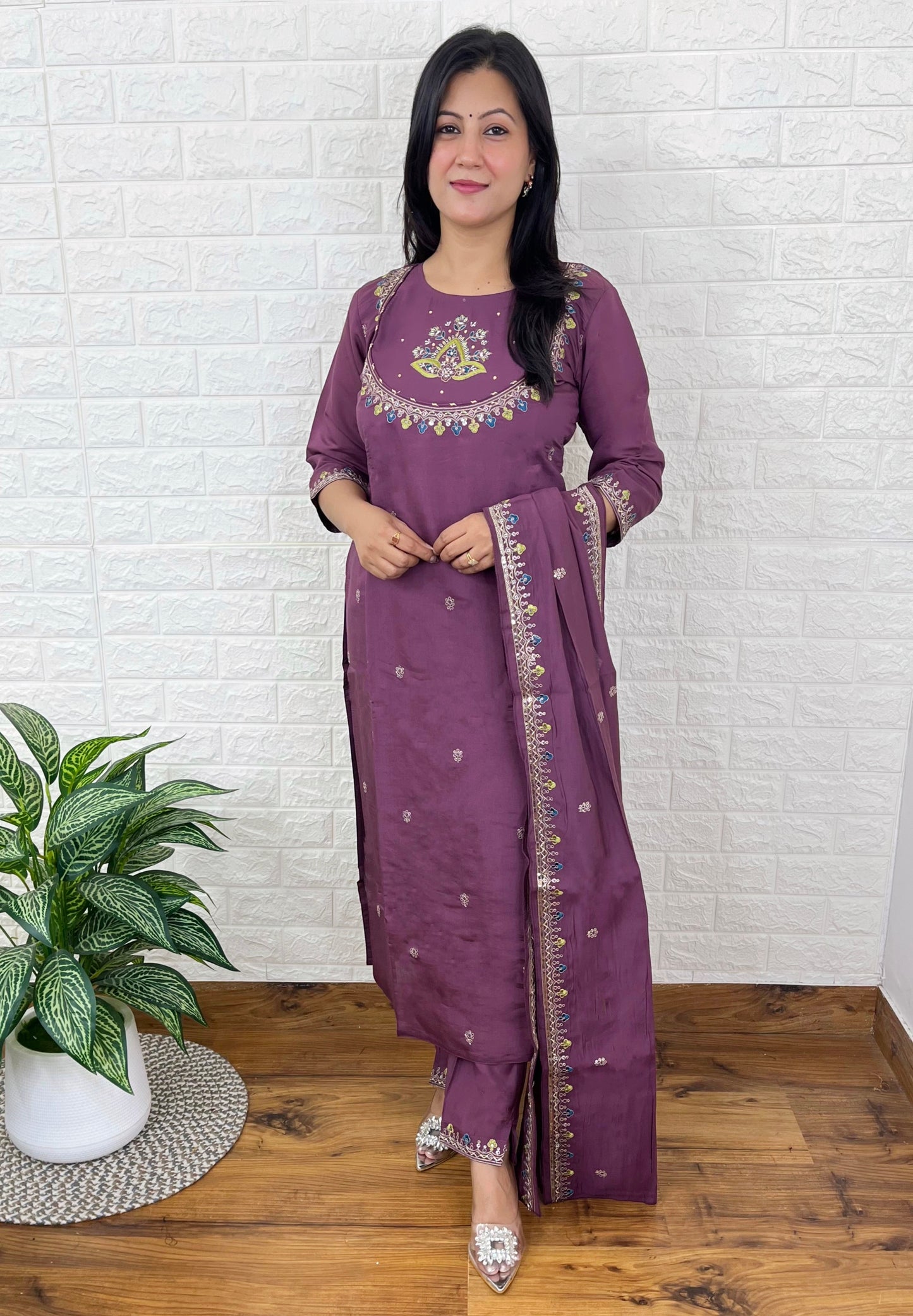 Green Muslin Kurta Suit Set
