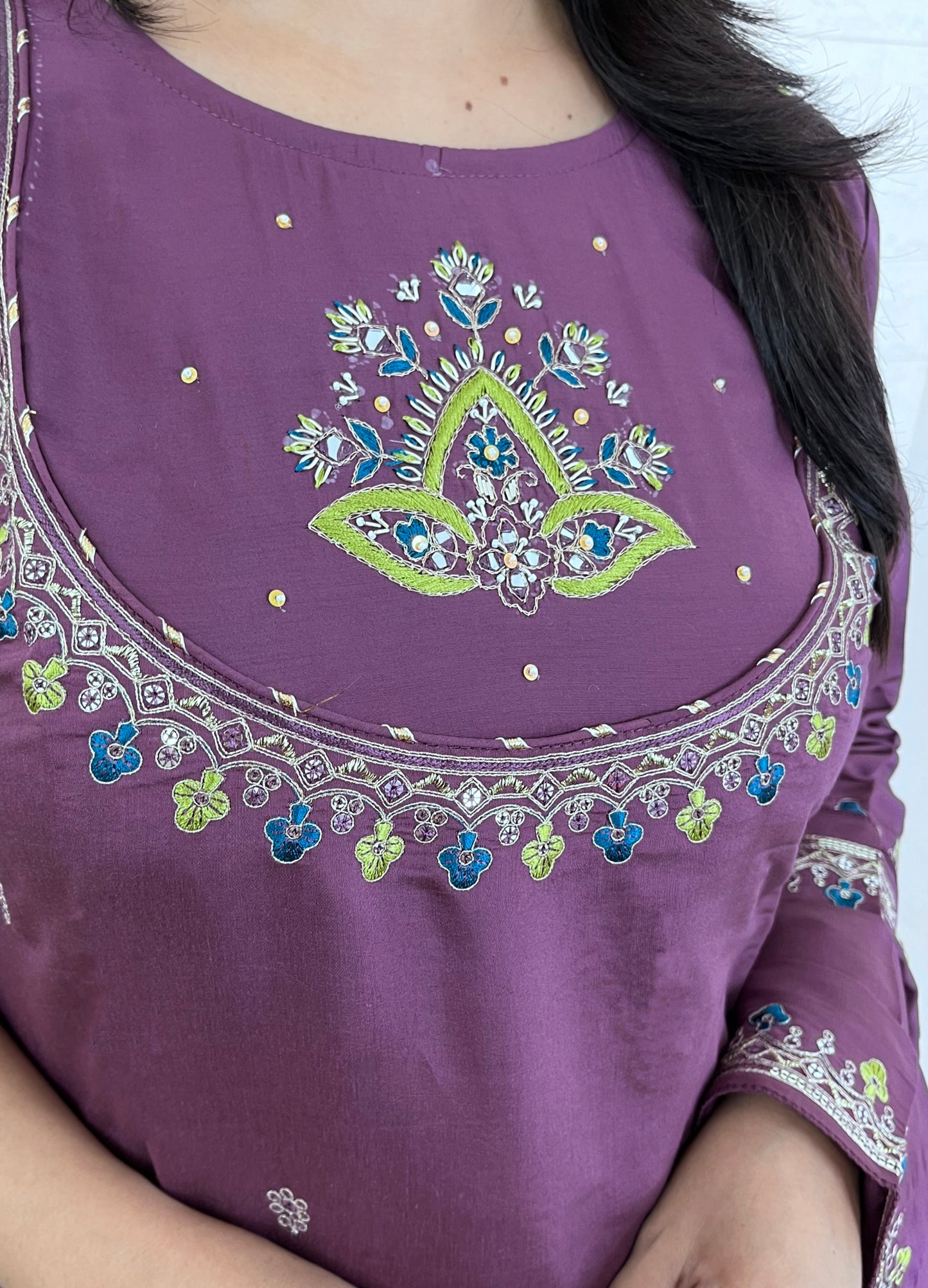 Green Muslin Kurta Suit Set