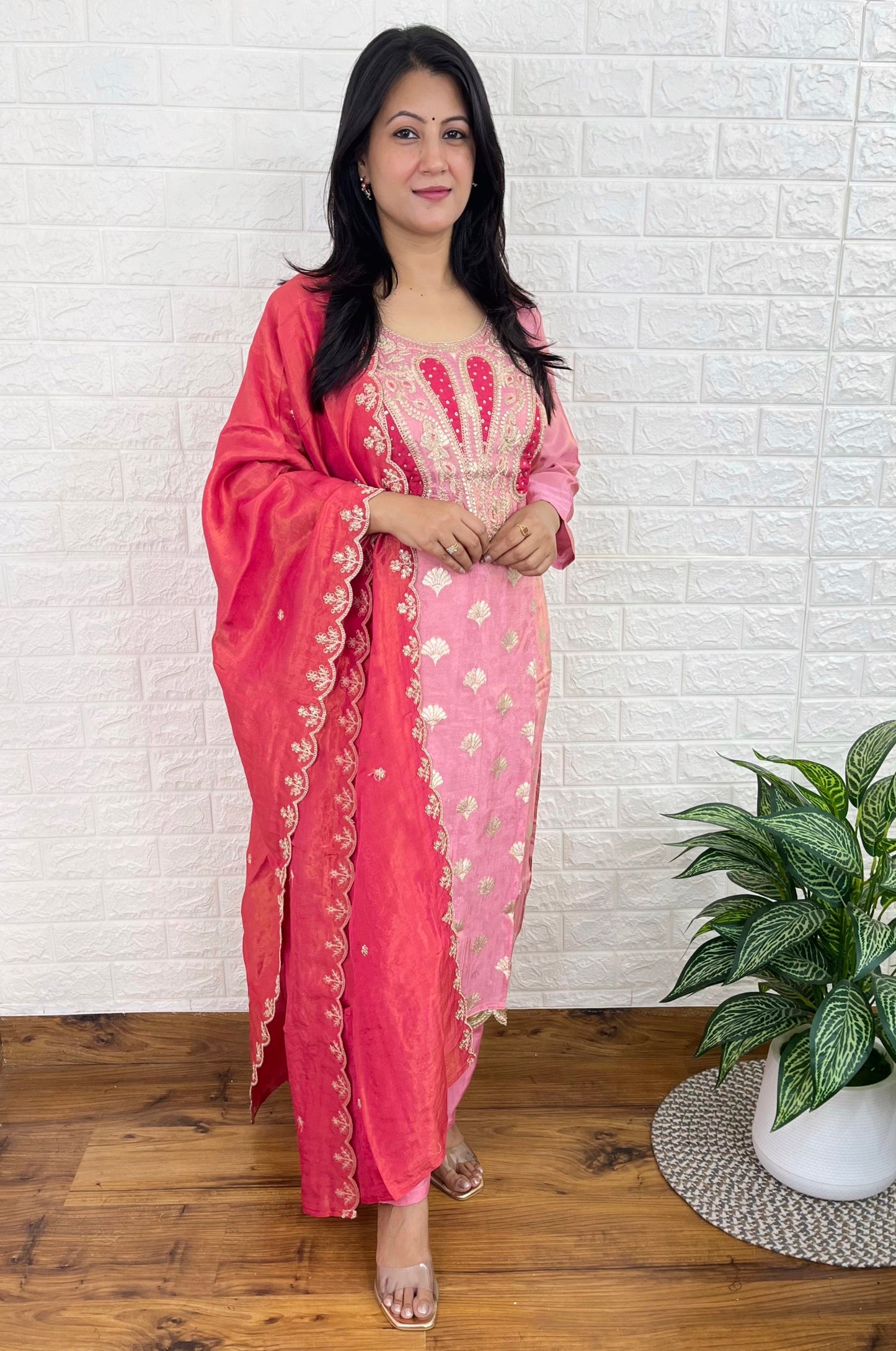 Pink Banarasi Suit Set