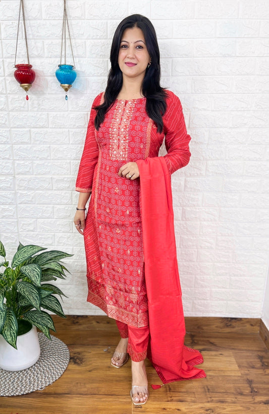Red Banarasi Kurta Suit Set