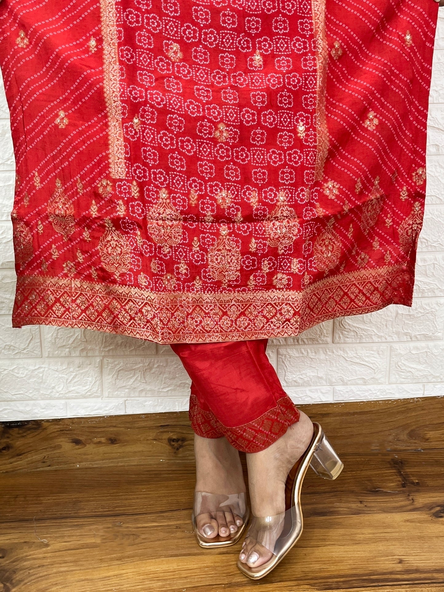 Red Banarasi Kurta Suit Set