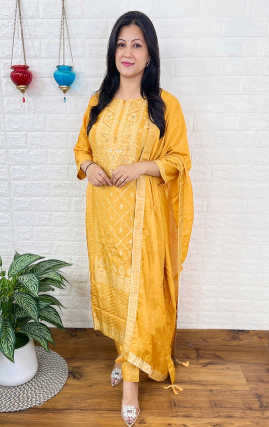 Yellow Banarasi Suit Set