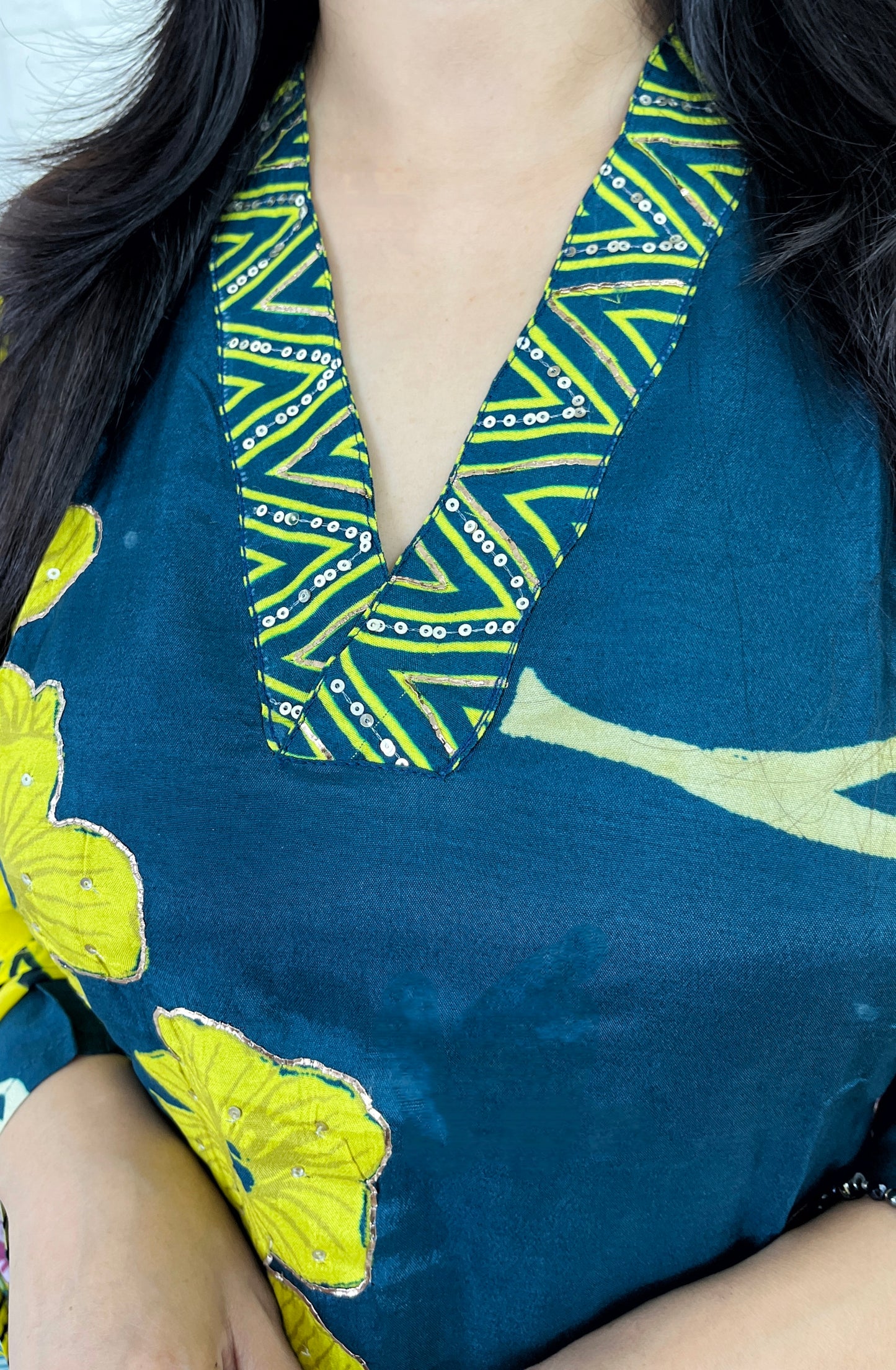 Peacock Blue Multi Print Suit Set