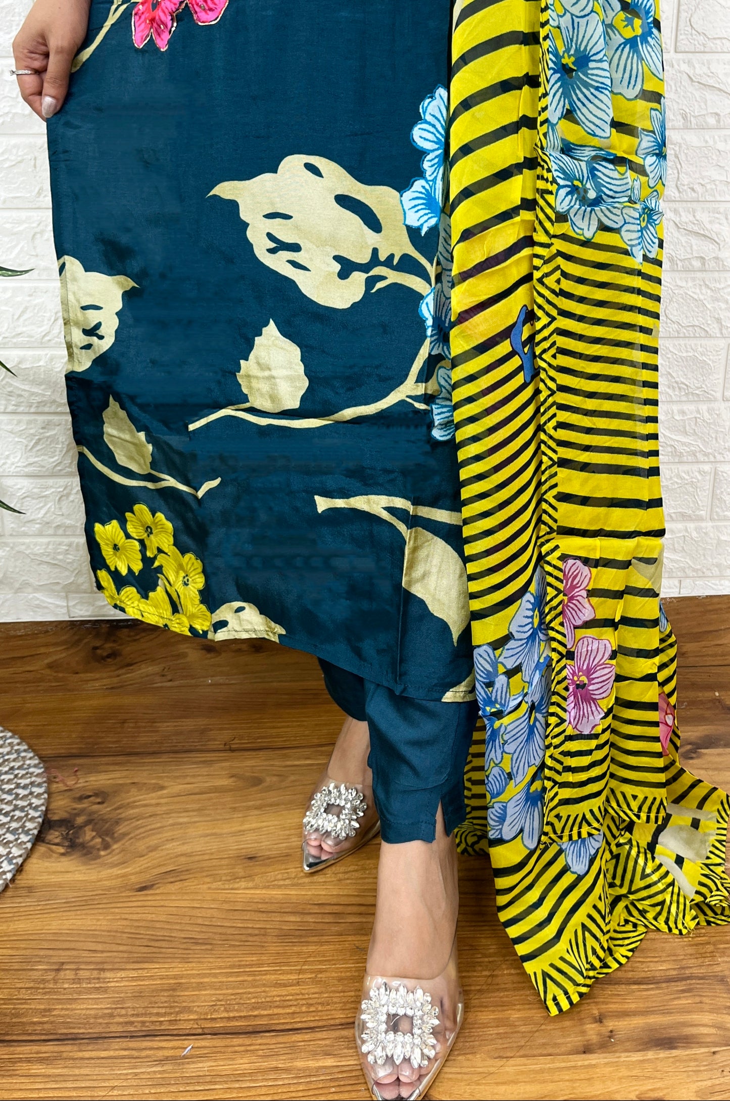 Peacock Blue Multi Print Suit Set