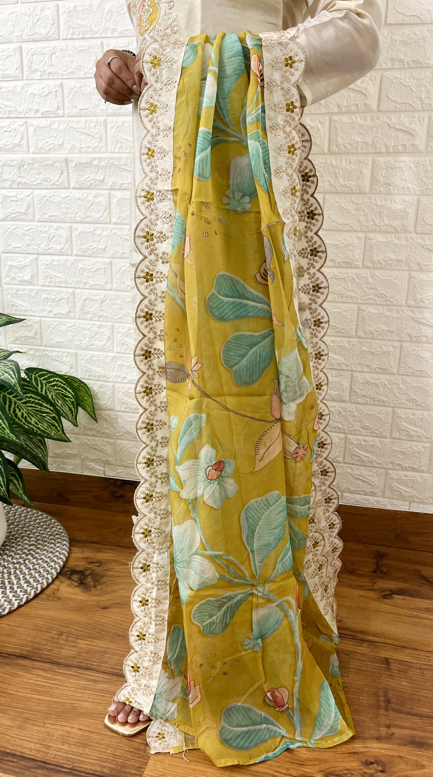 Cream Shimmer Silk Suit Set