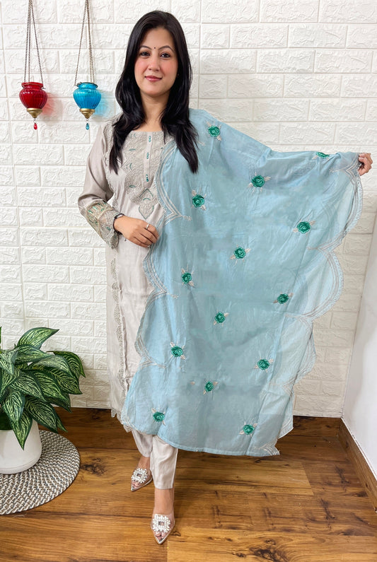 LACE WORK SILK KURTA SUIT SET