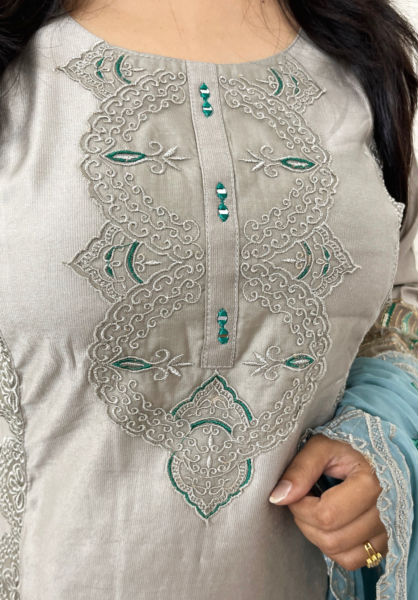 LACE WORK SILK KURTA SUIT SET