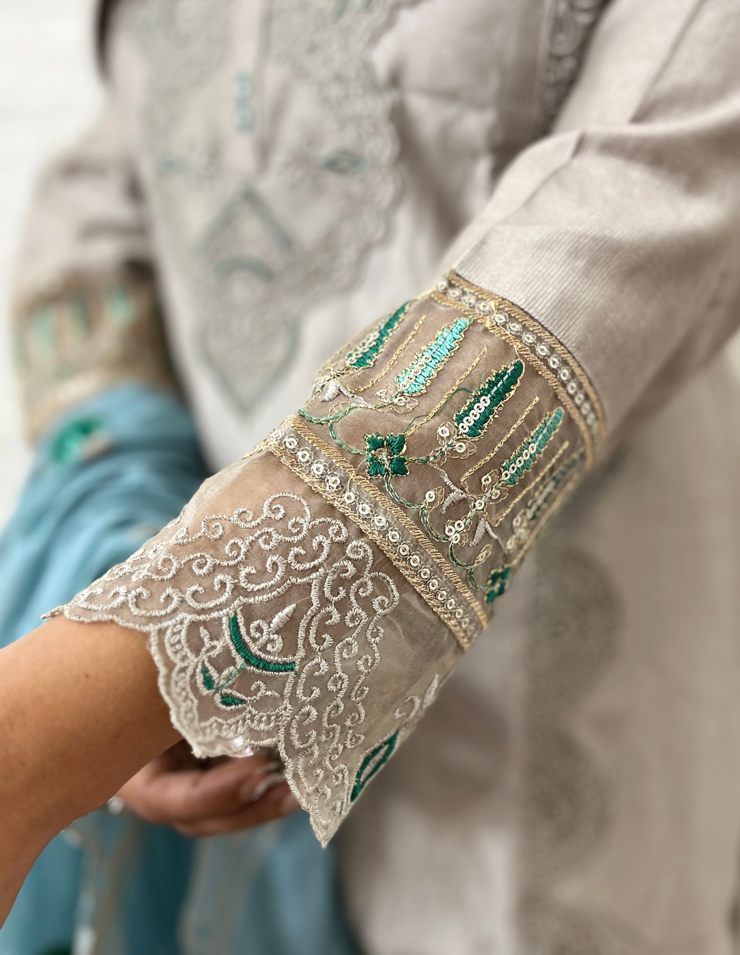 LACE WORK SILK KURTA SUIT SET