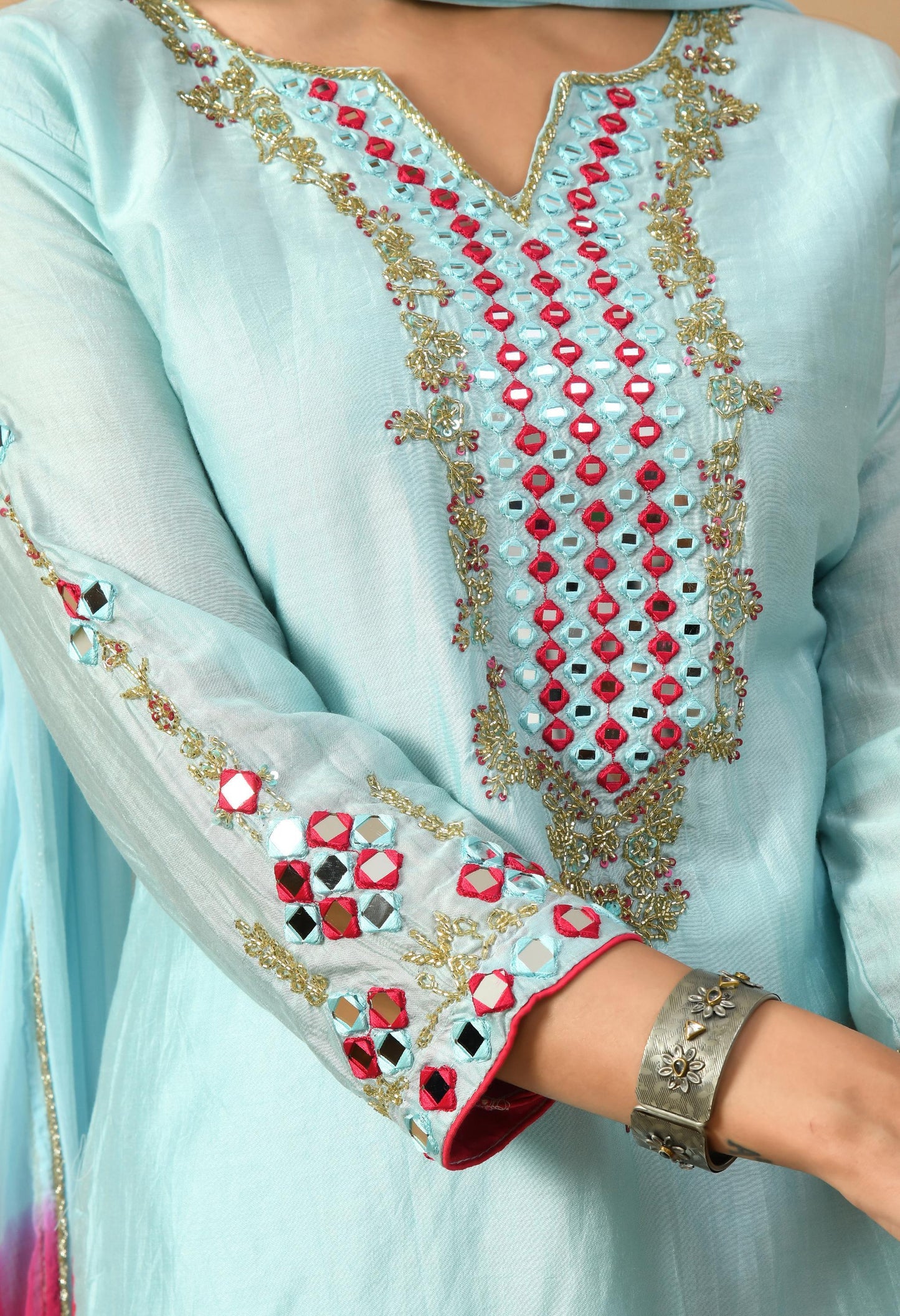Blue Silk Suit Set