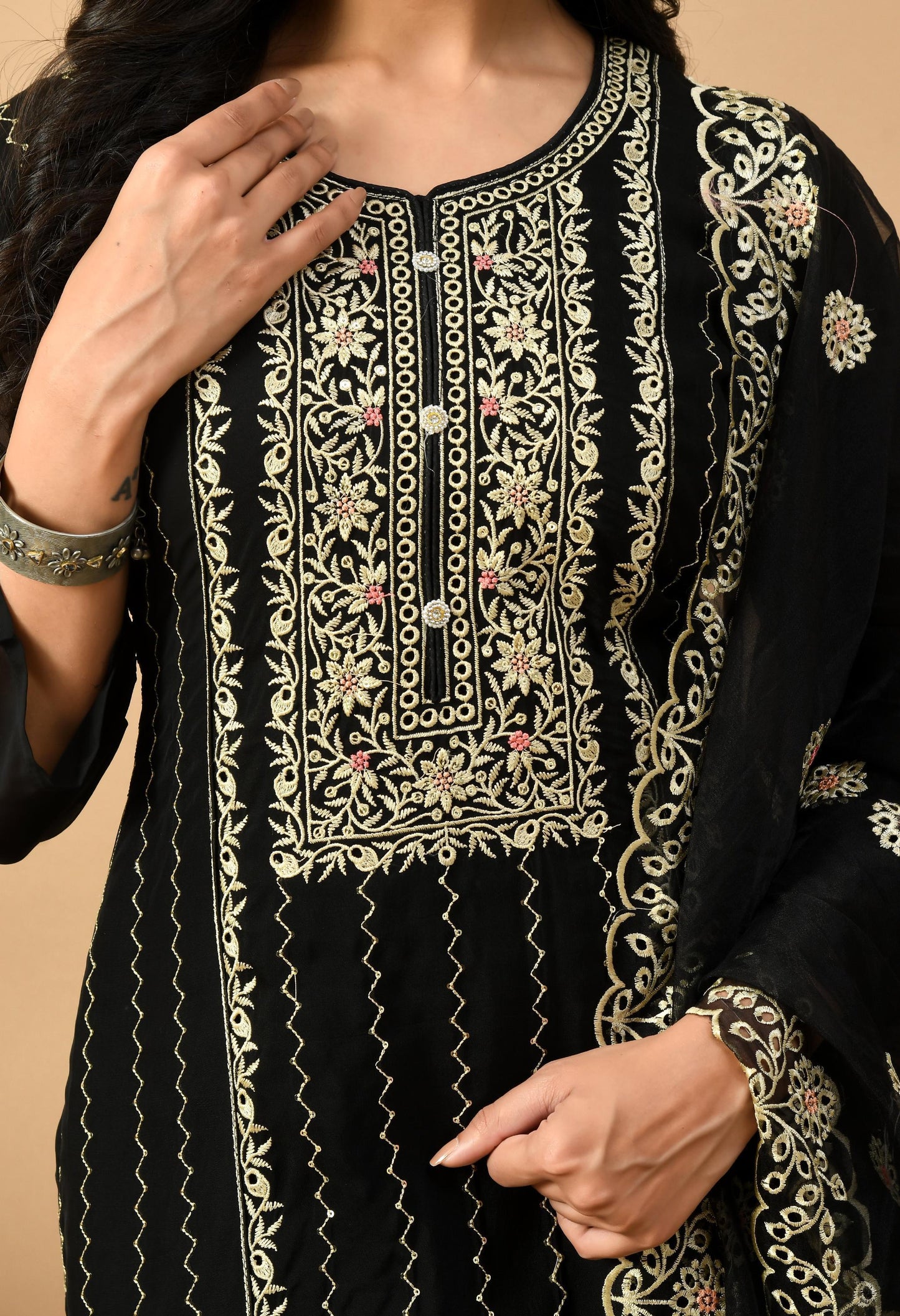 Black Kurta Pant Dupatta Suit Set