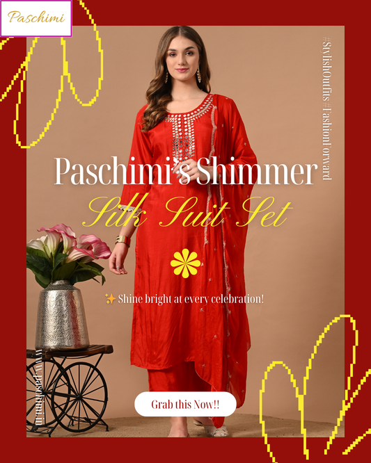 Red & Magenta Shimmer Silk Kurta Suit Set