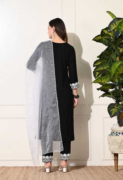 Black Rayon Kurta Suit Set
