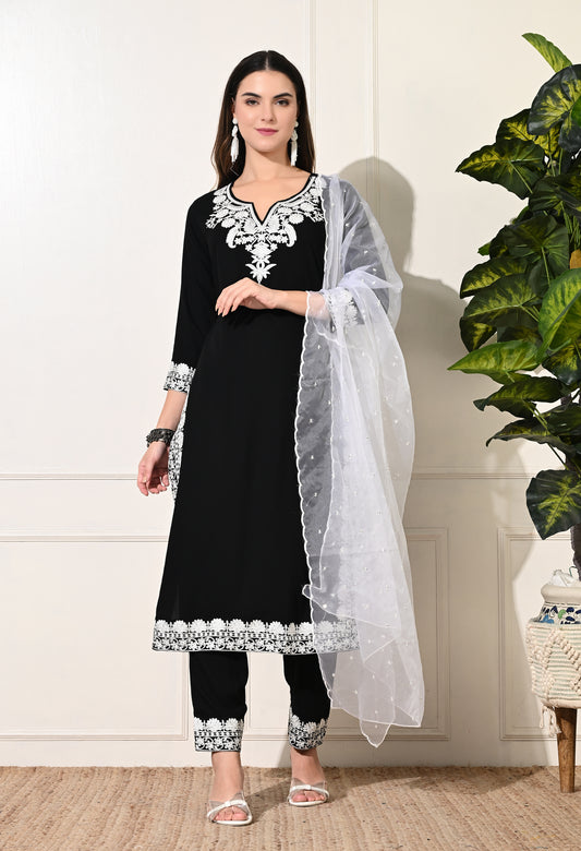 Black Rayon Kurta Suit Set