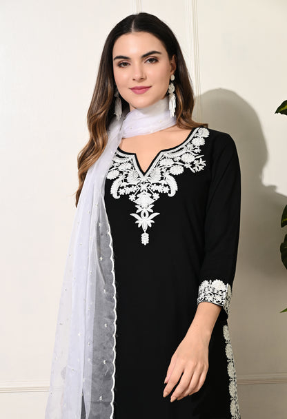 Black Rayon Kurta Suit Set