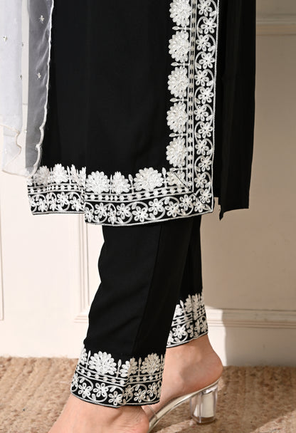 Black Rayon Kurta Suit Set