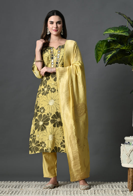 Yellow Vatican Silk Kurta Suit Set