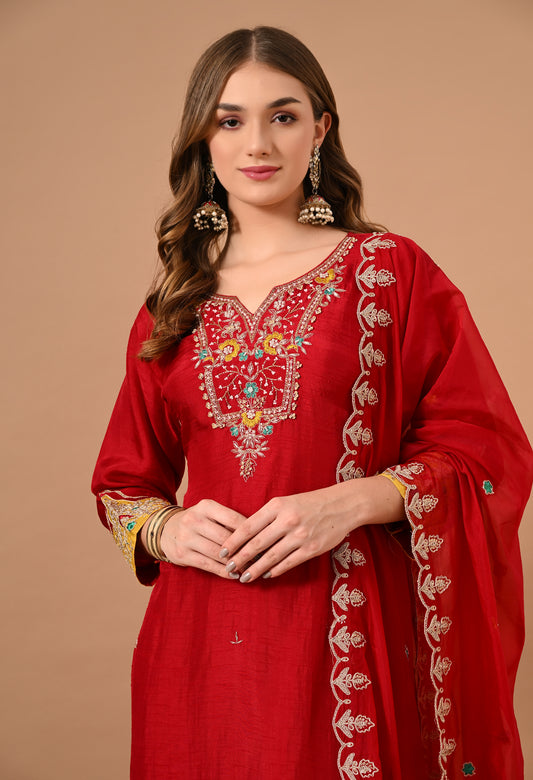 Magenta Silk Kurta Suit Set
