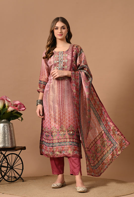 Onion Shade Shimmer Silk Kurta Suit Set