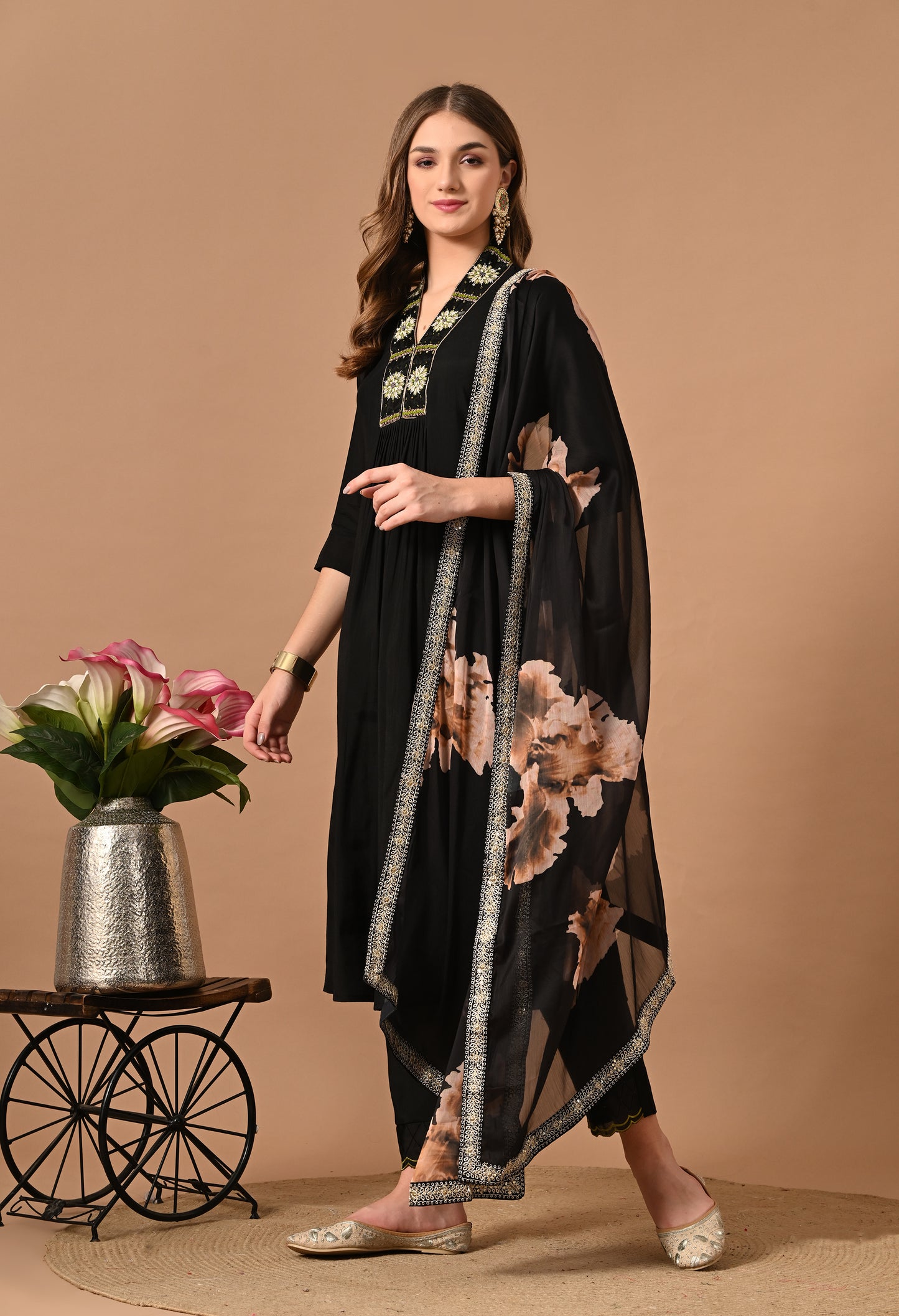 Black Muslin Kurta Suit Set