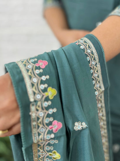 Green Muslin Kurta Suit Set