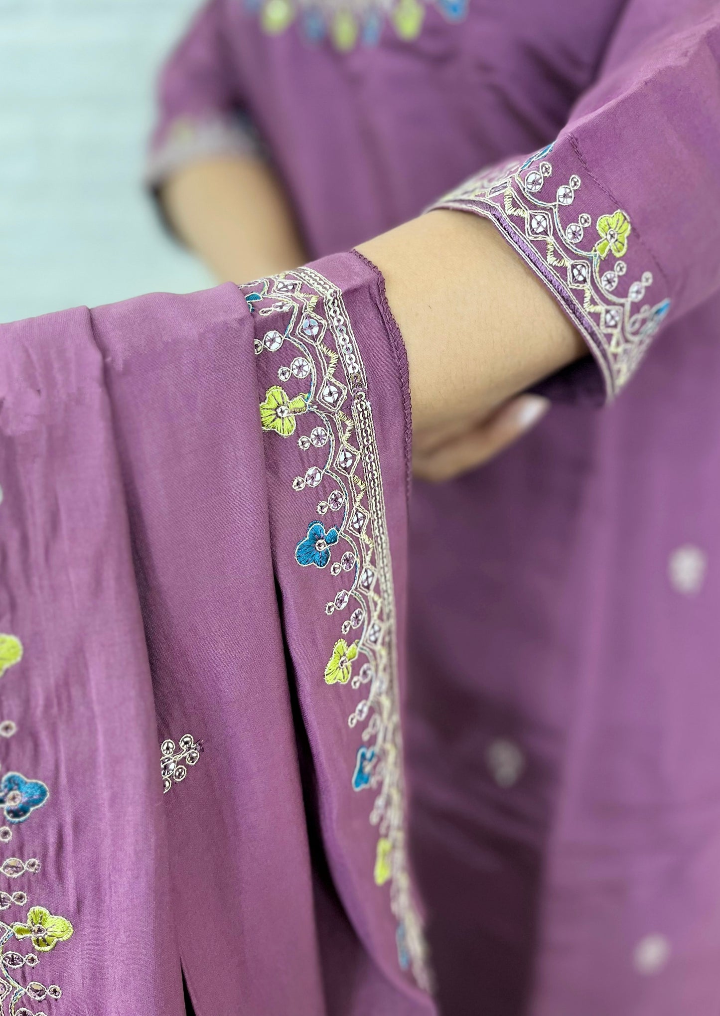 Green Muslin Kurta Suit Set
