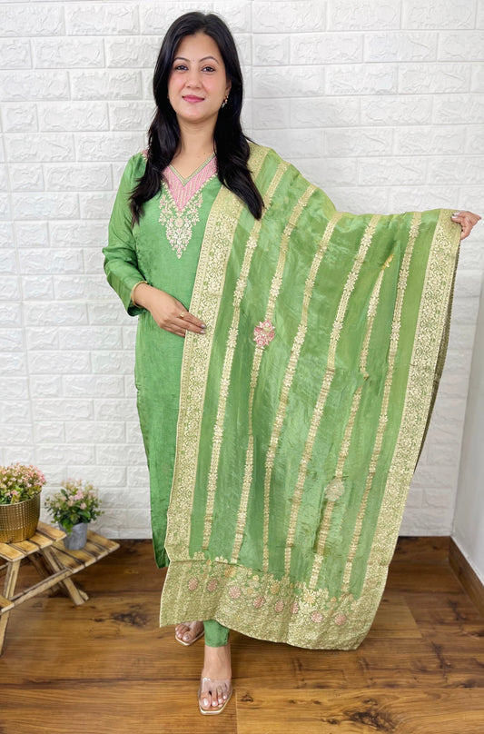 Green Silk Kurta Suit Set