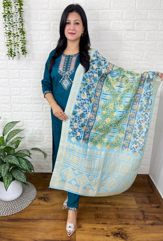 Peacock Blue Kurta Suit Set