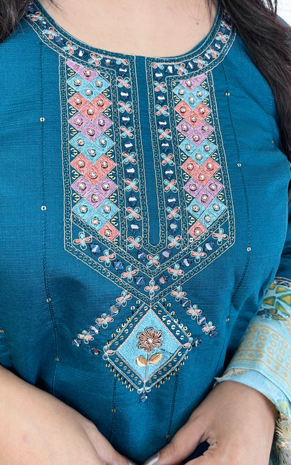 Peacock Blue Kurta Suit Set