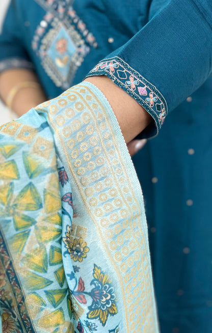 Peacock Blue Kurta Suit Set