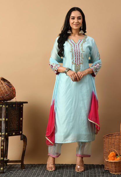 Blue Silk Suit Set