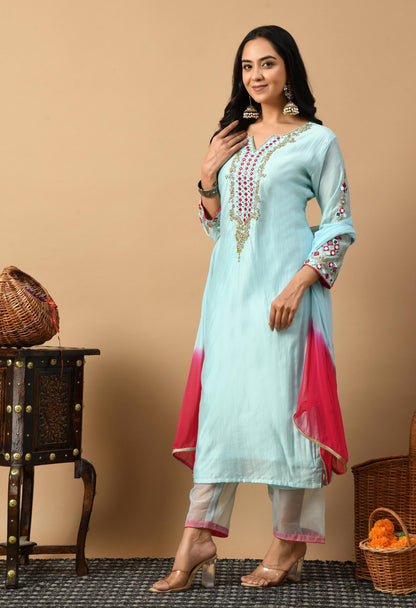 Blue Silk Suit Set
