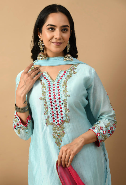 Blue Silk Suit Set