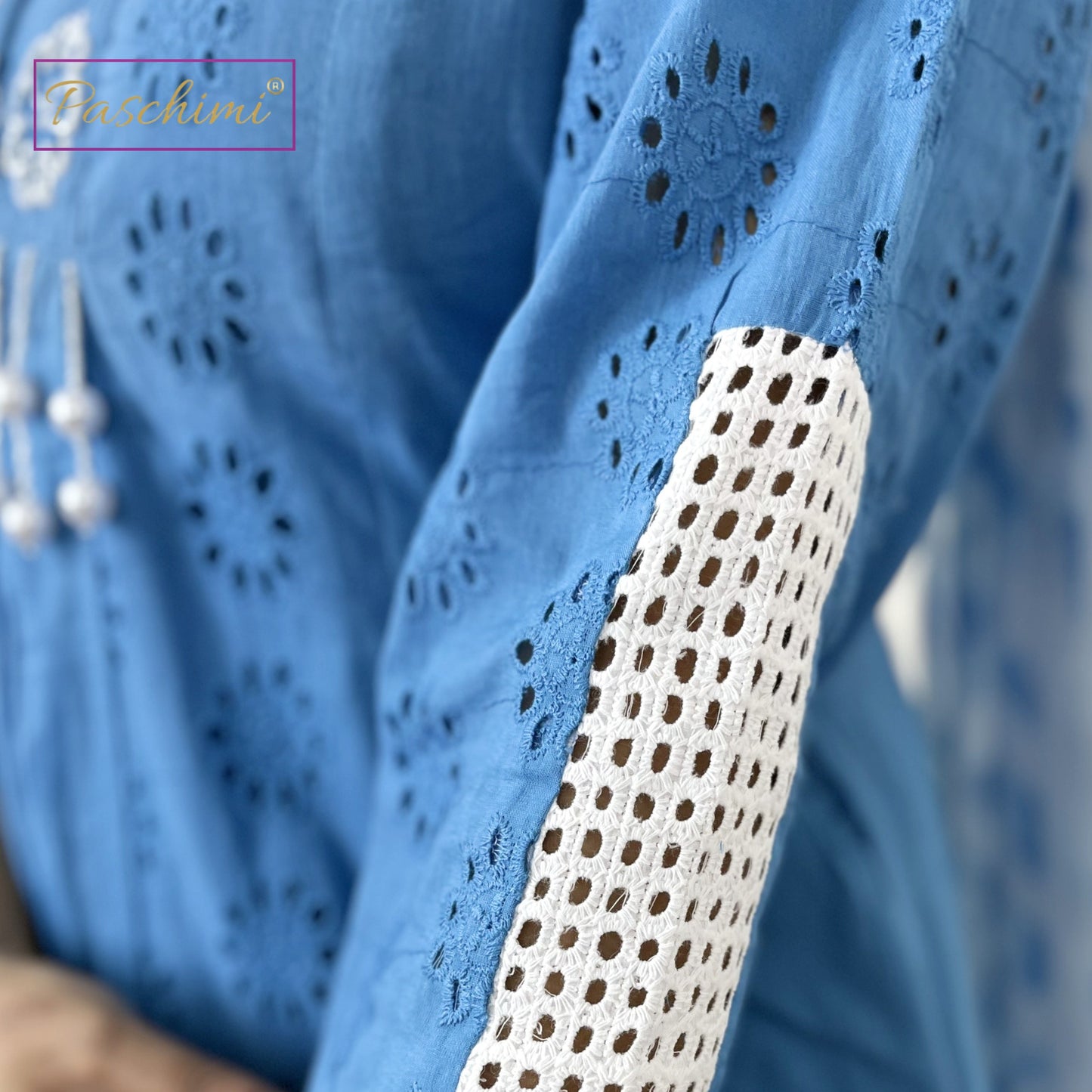 Blue Cotton Plain Suit-Set