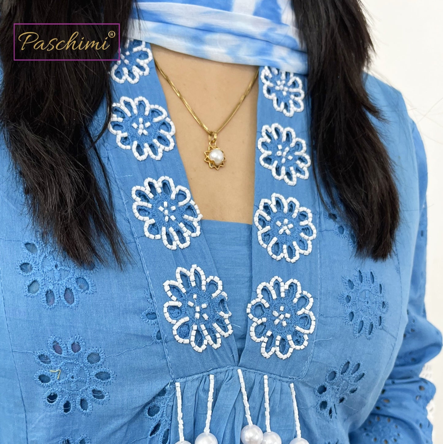 Blue Cotton Plain Suit-Set